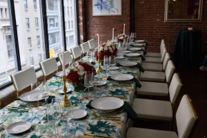 A table prepared for a multi-course wine-paired tasting menu experience.