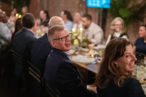 A warm, inviting atmosphere for a client appreciation event in the LOFT39 banquet hall.