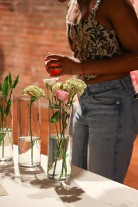 Gourmet passed hors d'oeuvres being served to guests during a retail networking event.