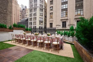 An elite rooftop banquet setup designed for premium corporate clients.