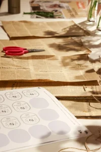 Close-up of brand catalogs and lifestyle imagery used for storytelling at a retail pop-up.